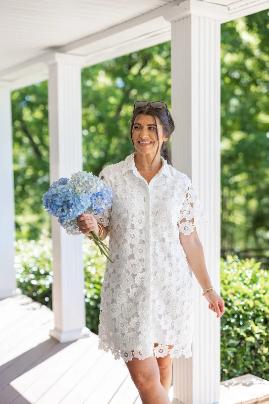 Punk Dresses with Spikes -Floral Lace White Dress