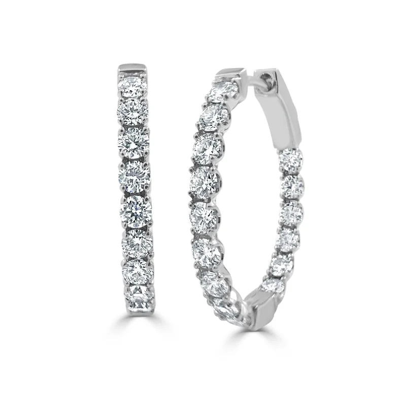 Drop Earrings with Knot Designs -Joelle Collection Diamond Oval Hoop Earrings 1" Inch 1.91 CT TDW 14K White Gold