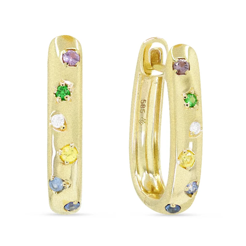 Drop Earrings for Concert Look -0.22Ct Multi Colored Sapphire Hoops Earrings In 14K Yellow Gold