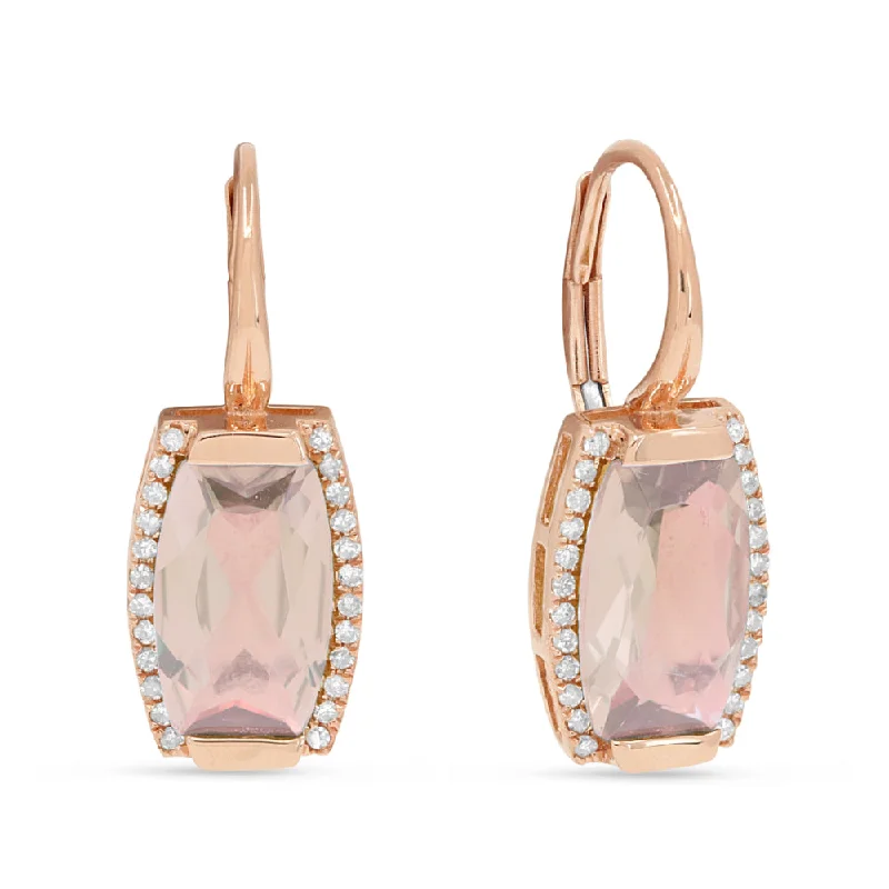 Short Drop Earrings for Subtle -3.67Ct Created Morganite Drop/dangle Earrings In 14K Rose Gold