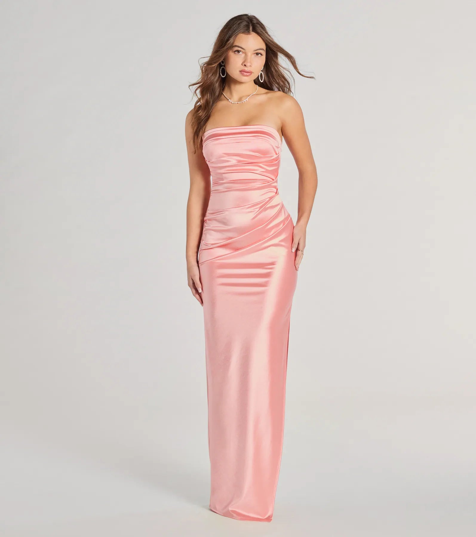 Retro Dresses for Throwback -Brianna Satin Strapless High Slit Column Dress