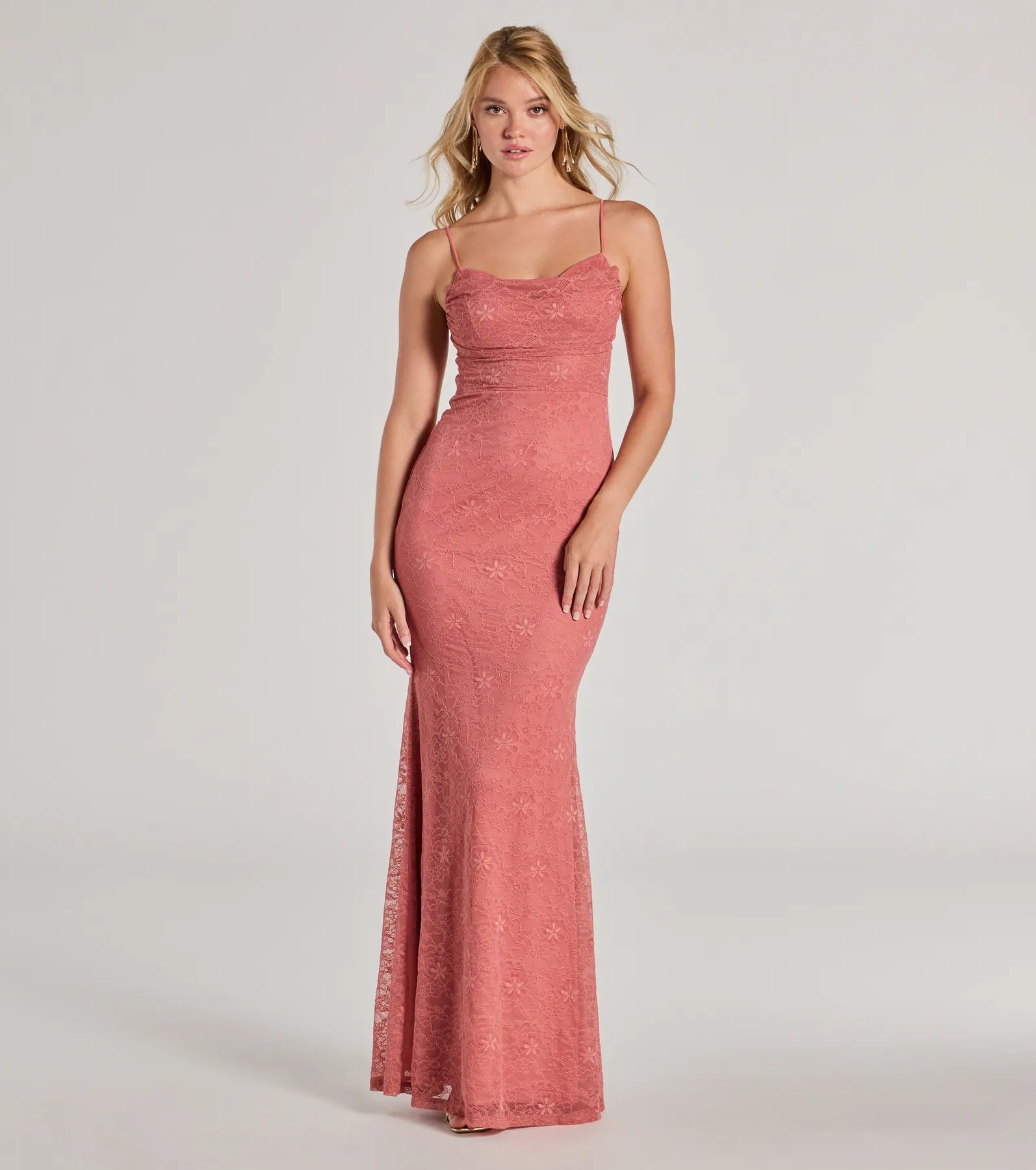 Formal Dresses for Occasions -Lylah Lace Cowl Neck Mermaid Dress