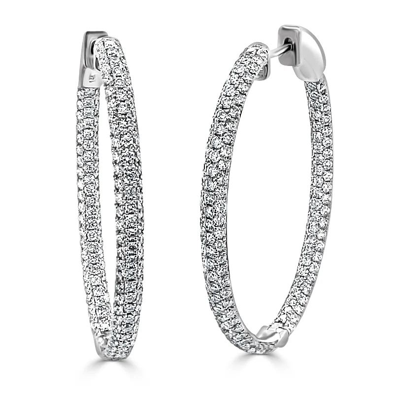 Drop Earrings for Everyday Glamour -Joelle Collection Inside-Out Pave Diamond Hoops 2.5 ct.TDW Hoop Earrings 14K Gold Diamond Earrings