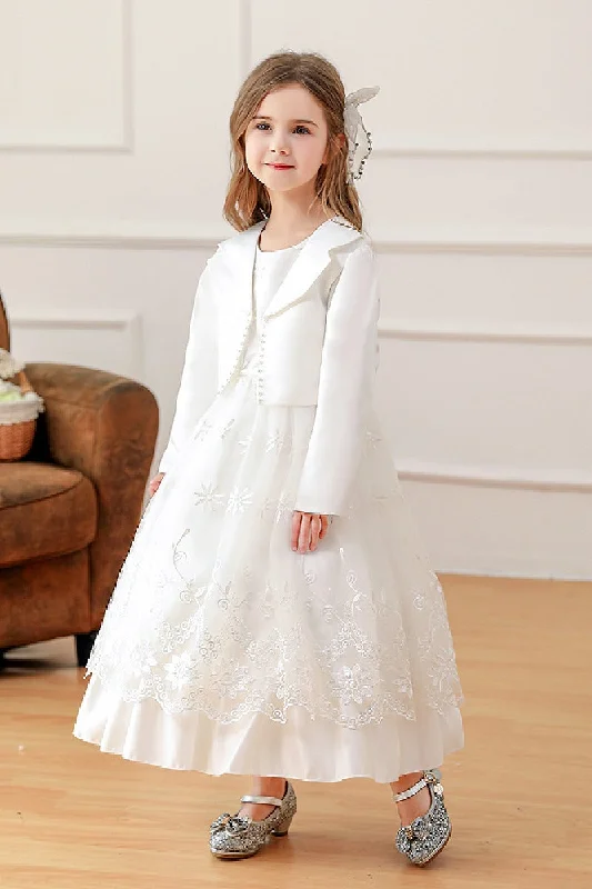 Off-shoulder Dresses for Feminine -A-Line/two-piece Scoop Neck Long Sleeve Lace Flower Girl Dresses 785738686737