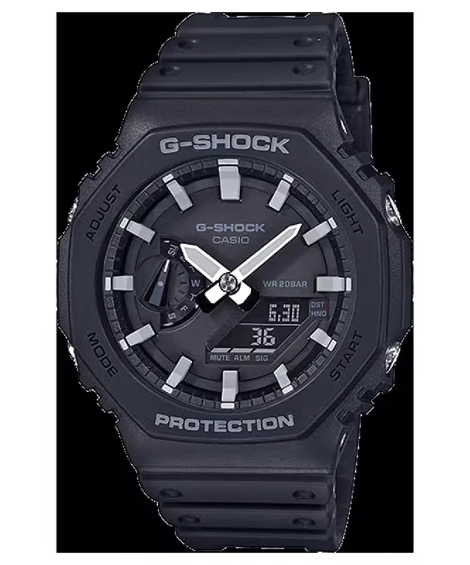 Chronograph watches for men with stopwatch functionality and sophisticated design -G-Shock GA2100 Mens Watch with Black Dial and Black Strap (quartz movement)