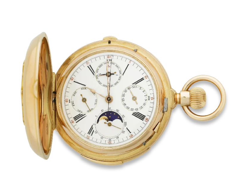 Classic white dial watches for men with minimalist design and timeless appeal -Perpetual Calendar Chronograph Pocket Watch by Redard & Co.