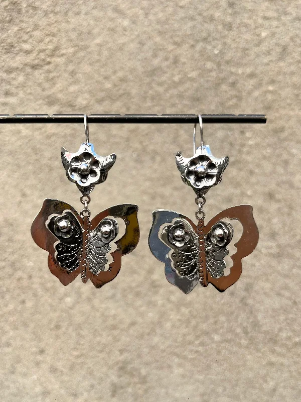 Rhinestone Drop Earrings for Sparkle -Taxco Butterfly Earrings