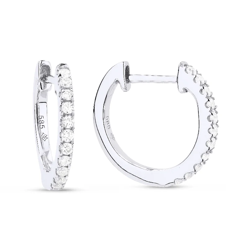 Gemstone Drop Earrings for Color -0.13Ct White Diamond Hoops Earrings In 14K White Gold