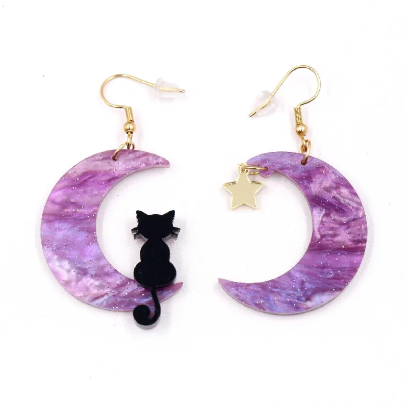 Drop Earrings for Office Wear -Wholesale Cute Cartoon Animal Cat Moon Acrylic Earrings