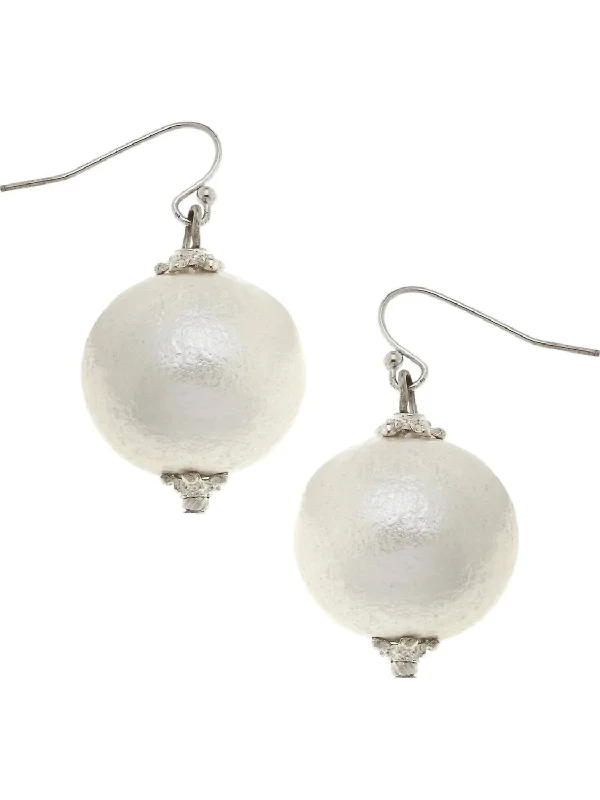 Drop Earrings for Festival Style -Cotton Pearl Earrings In White