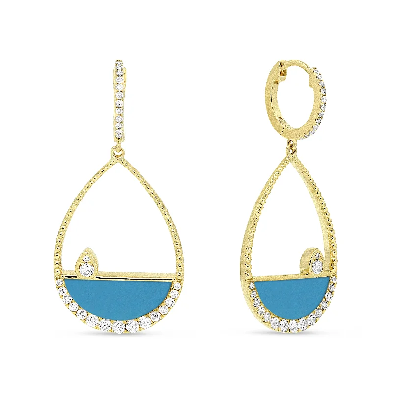 Clip On Drop Earrings for Non Pierced -18" 2.05Ct Turquoise Drop/dangle Earrings In 14K Yellow Gold