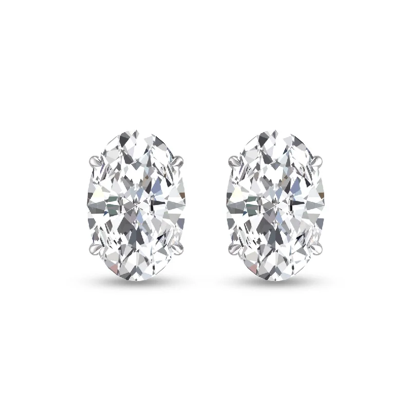 Drop Earrings with Enamel Coating -Lab Grown 1/2 Carat Oval Solitaire Diamond Earrings In 14K White Gold