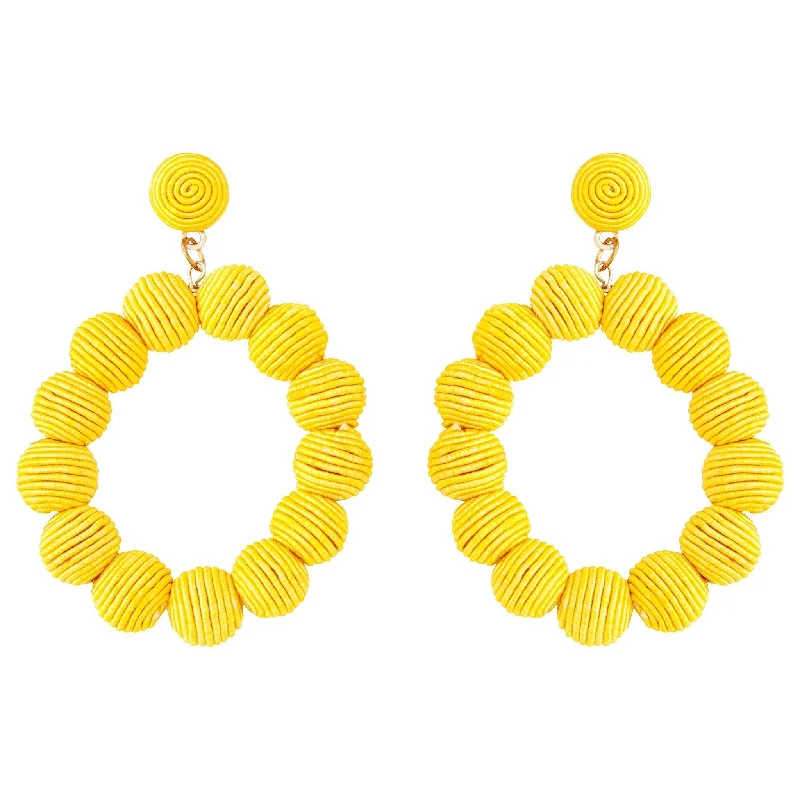 Drop Earrings for Festival Style -Yellow Cord Wrap Hoop Earrings