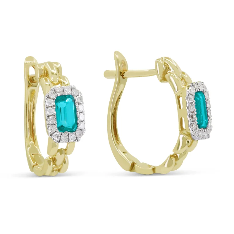 Drop Earrings with Animal Motifs -0.70Ct Created Tourmaline Paraiba Hoops Earrings In 14K Yellow Gold