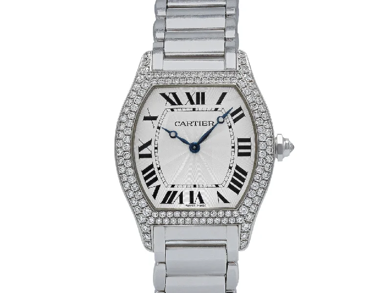 Luxury watches for men with chronograph and moonphase complications -Cartier Diamond 'Tortue' Watch in 18K White Gold, 34 mm