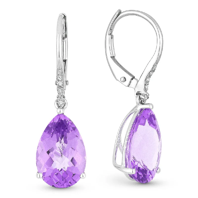 Gold Drop Earrings for Women -6.26Ct Amethyst Drop/dangle Earrings In 14K White Gold