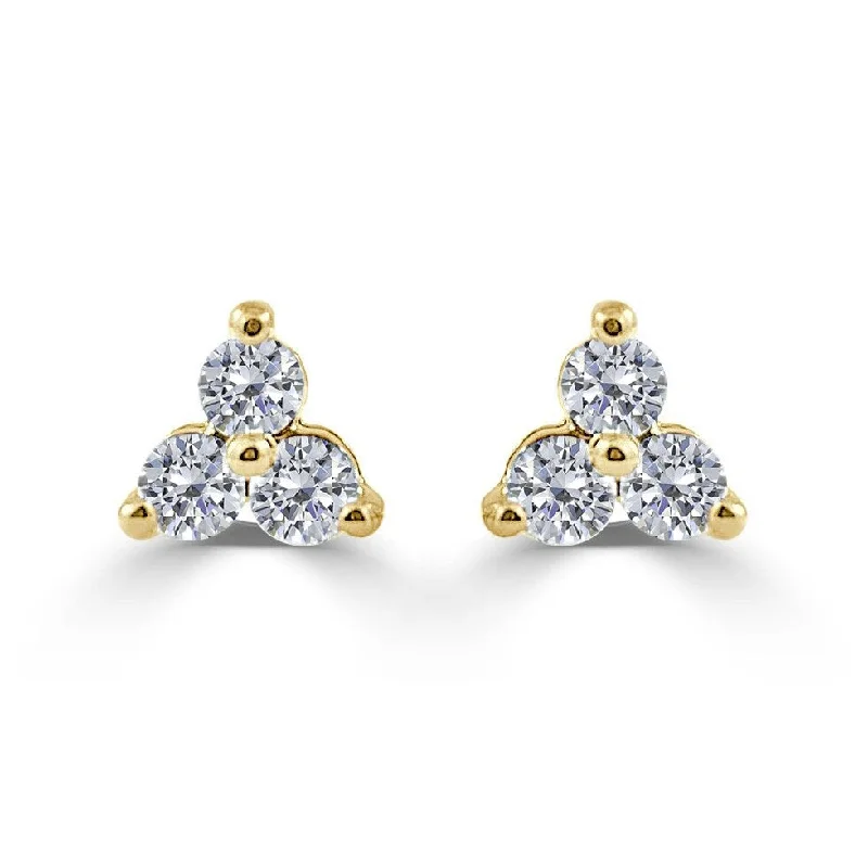 Drop Earrings for Concert Look -Joelle Collection Three Stone Diamond Studs Earrings 14K Yellow Gold 1.9ct TDW