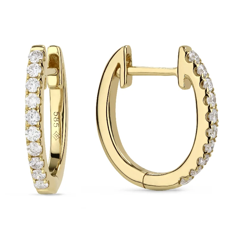 Detachable Drop Earrings with Charms -0.24Ct White Diamond Hoops Earrings In 14K Yellow Gold