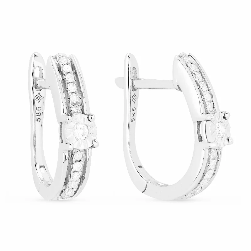 Contemporary Drop Earrings for Fashion -0.13Ct White Diamond Hoops Earrings In 14K White Gold