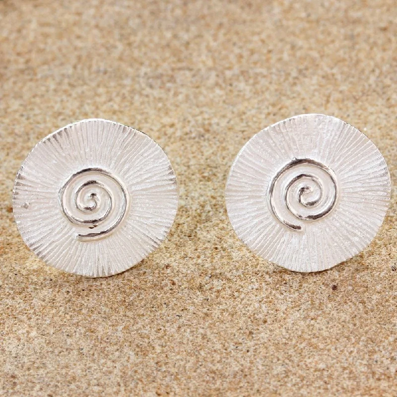 Drop Earrings with Matte Finish -Sterling Silver 'Spring Spirals' Earrings - 0.1L*0.7W