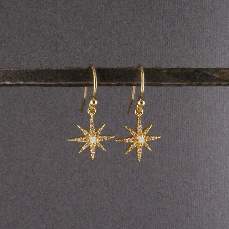 Leverback Drop Earrings for Comfort -Delicate Opal Starburst Earrings