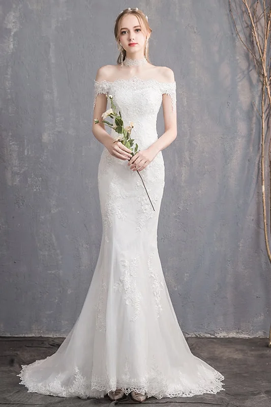 Leather Dresses for Luxury -Trumpet-Mermaid Sweep-Brush Train Lace Wedding Dress 748293587296