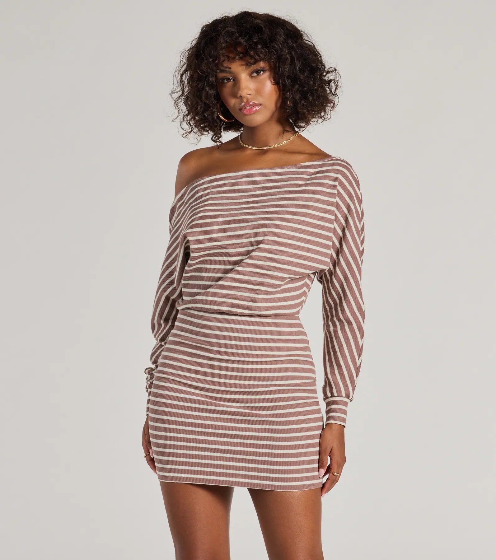 Bohemian Dresses with Tassels -Stripes In Style Off The Shoulder Mini Dress