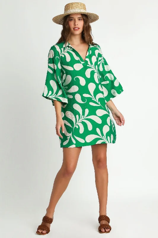 Celtic Dresses with Knotwork -Tropical Escape Green Crinkle Dress