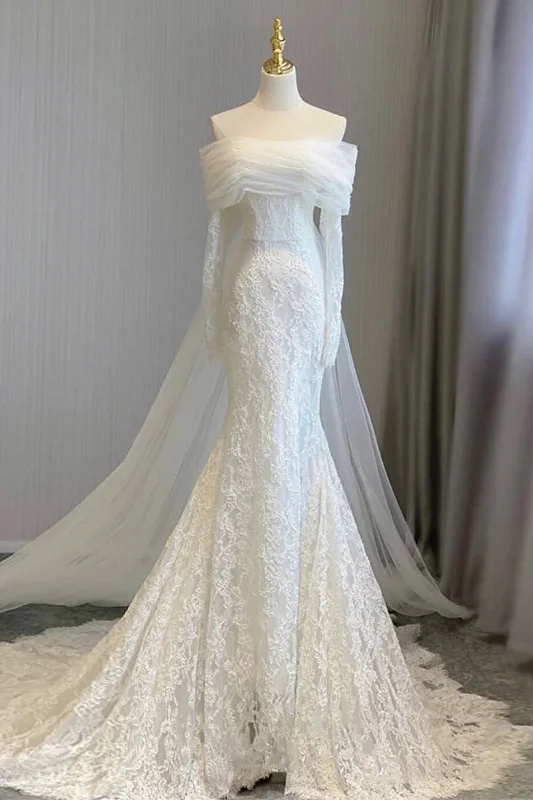 Silk Dresses for Luxurious -Trumpet-Mermaid Chapel Train Lace Tulle Wedding Dress 748137113988