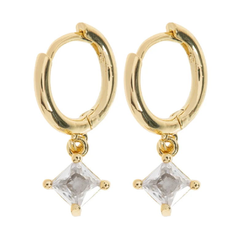 Long Drop Earrings for Dramatic -Cindy - Crystal Rhombus Hoop Earrings