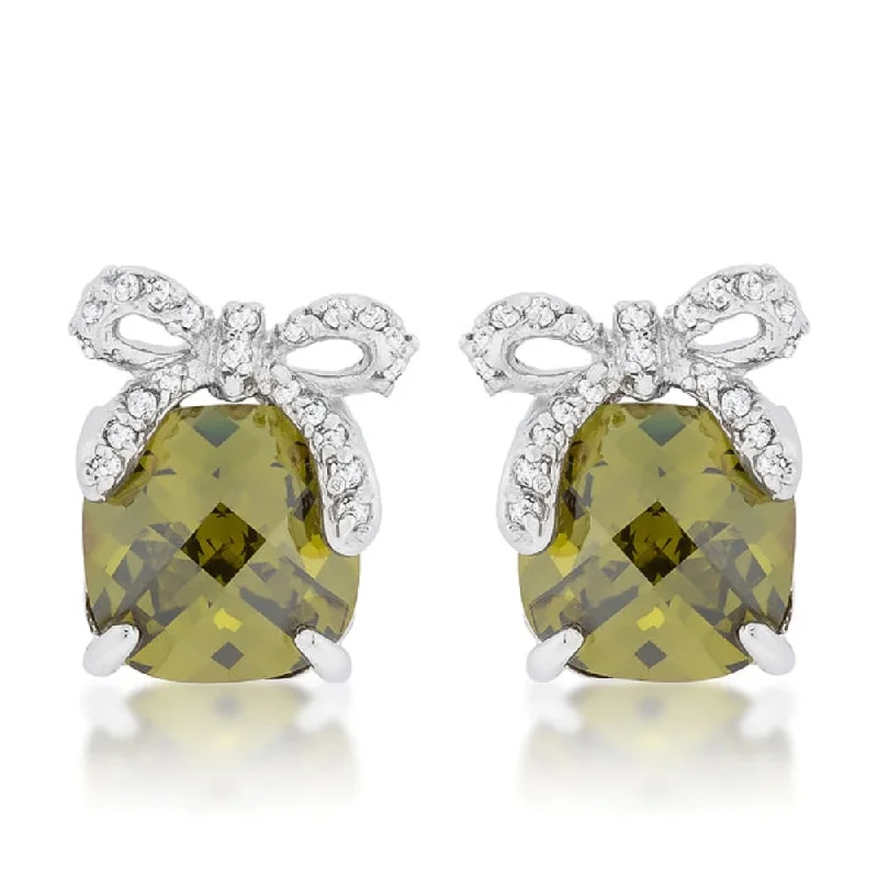 Drop Earrings with Chevron Designs -Olivine Drop Earrings Adorned With Bow Detail - N/A