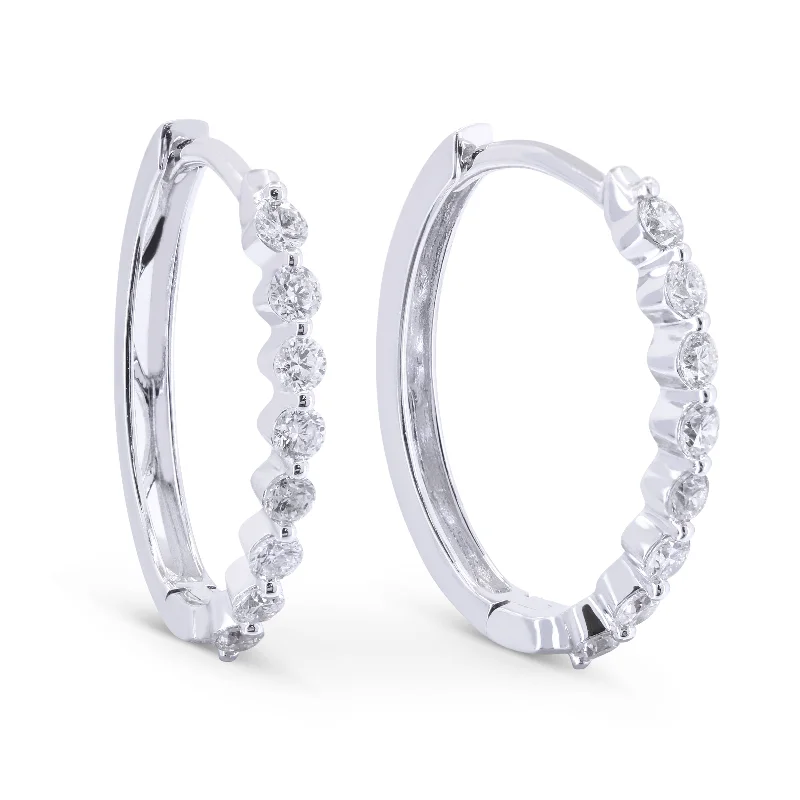 Drop Earrings for Yoga Session -0.42Ct White Diamond Hoops Earrings In 14K White Gold