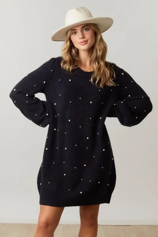 Off-shoulder Dresses for Feminine -Pearl-fection Black Sweater Dress