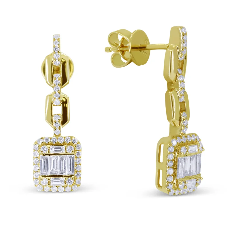 Screw Back Drop Earrings for Security -18" 0.31Ct White Diamond Drop/dangle Earrings In 14K Yellow Gold