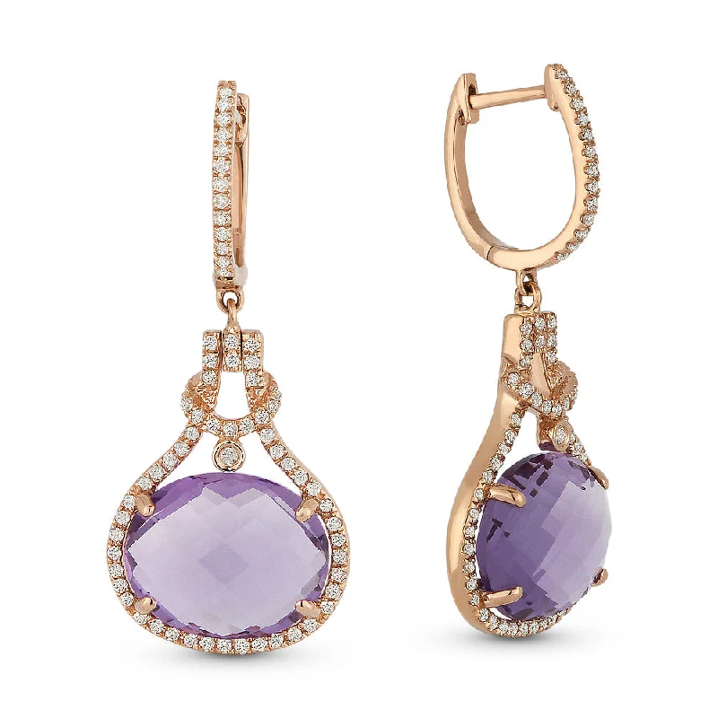 Drop Earrings with Star Motifs -18" 8.70Ct Amethyst Drop/dangle Earrings In 14K Rose Gold