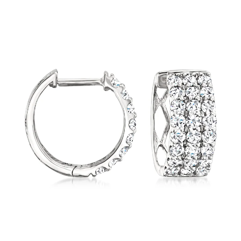 Floral Drop Earrings with Petals -Ross-Simons Diamond 3-Row Huggie Hoop Earrings in 14kt White Gold