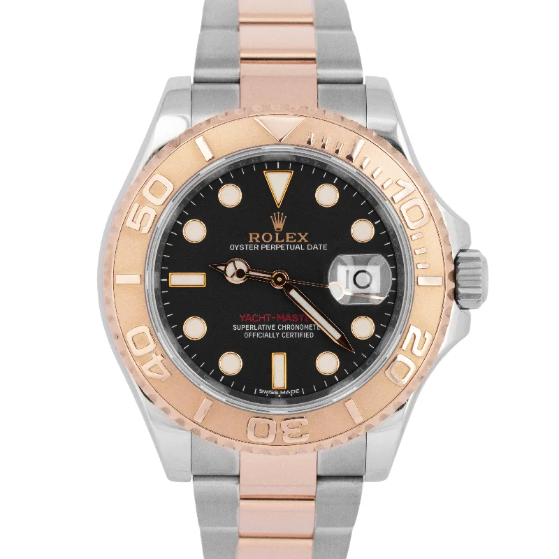 Ceramic watches for men with modern look and lightweight, durable material -MINT Rolex Yacht-Master Black 40mm 18K Rose Gold Stainless Steel Watch 116621