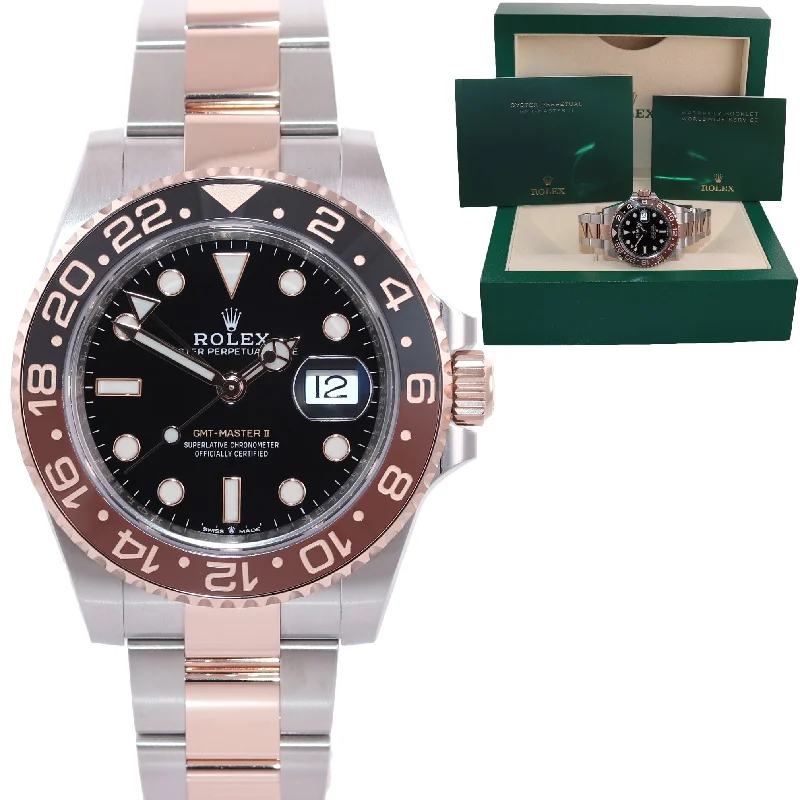 Waterproof sport watches for men with large faces and functional design -2020 MINT Rolex GMT Master Root Beer Two Tone Rose Gold 126711 Watch Box