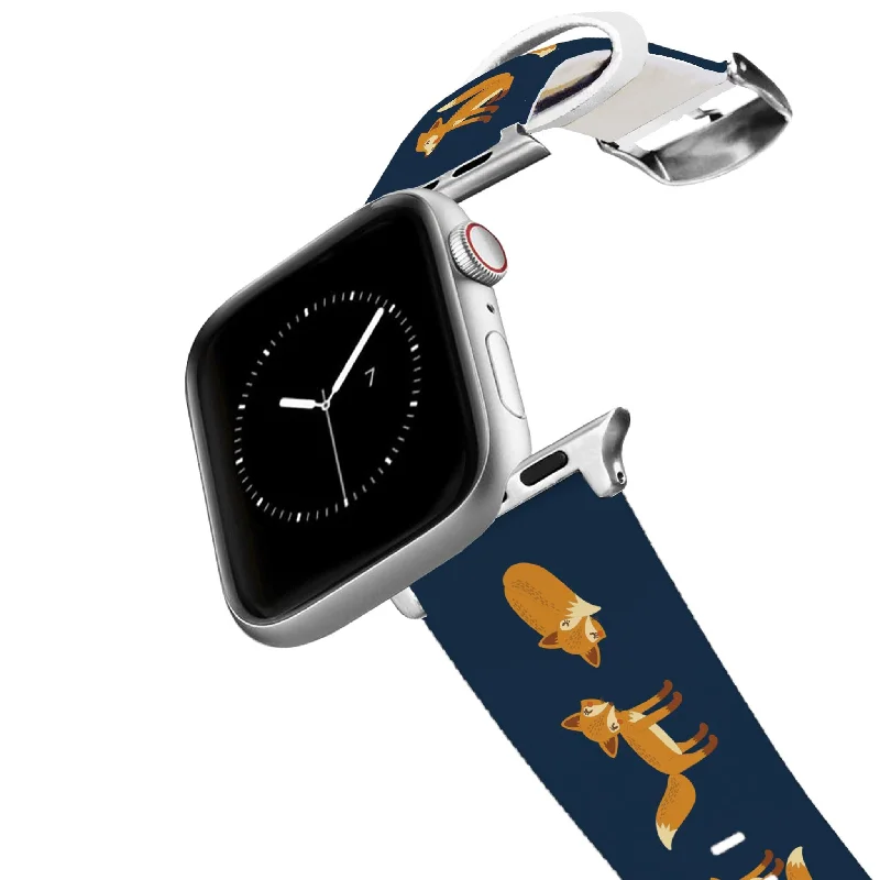 Solar-powered watches for women with eco-friendly design and long battery life -Silver ETA Playing Foxes Navy Apple Watch Band