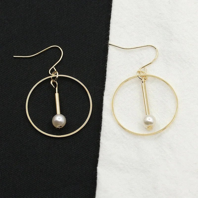 Drop Earrings for Wedding Ceremony -Wholesale Simple Hollow Round Personality Temperament Pearl Pendant Circle Drop Earrings