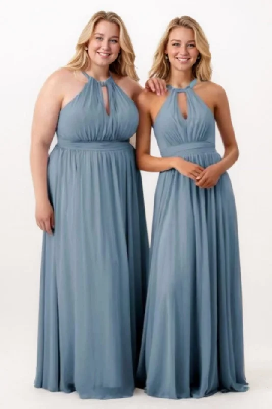 Satin Dresses for Shiny Look -A-Line Maxi Chiffon Bridesmaid Dress CB0773