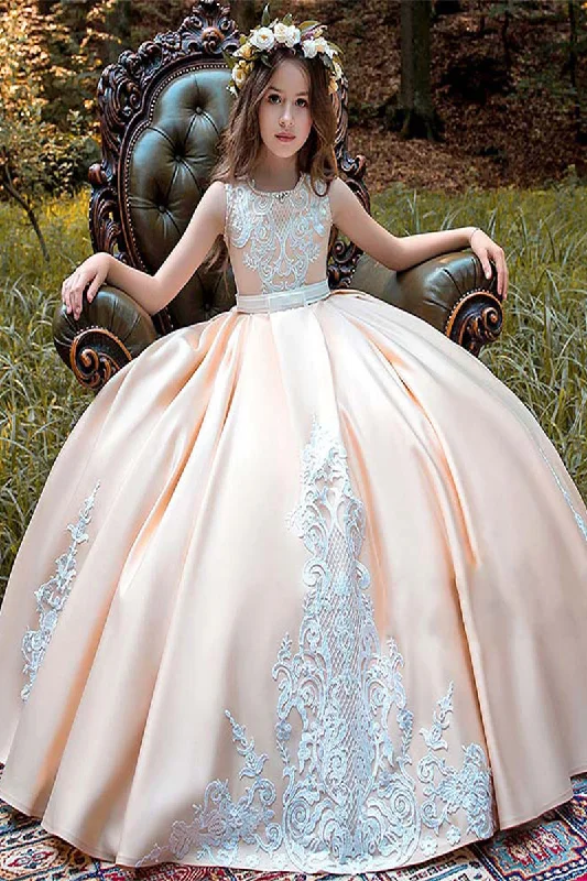 Ethnic Dresses with Tribal Design -Ball-Gown Scoop Neck Sleeveless Satin Court Train Flower Girl Dresses 607388729160