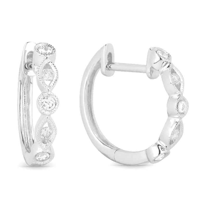 Drop Earrings with Enamel Coating -0.20Ct White Diamond Hoops Earrings In 14K White Gold