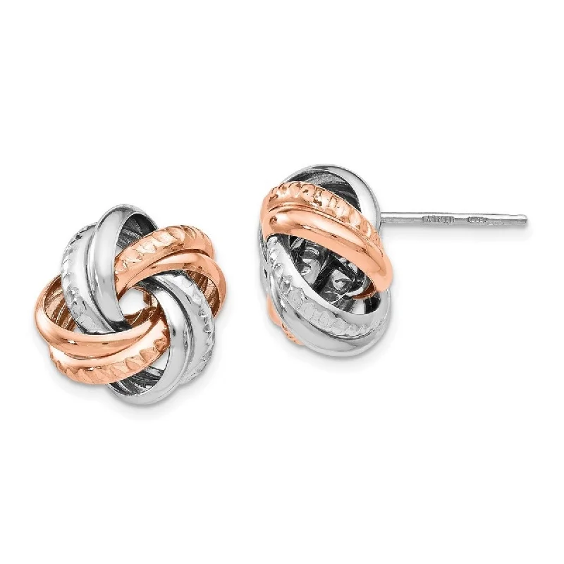 Drop Earrings for Work Attire -Curata 925 Sterling Silver and Rose Gold Plated 18.5mm Textured Loveknot Post Earrings