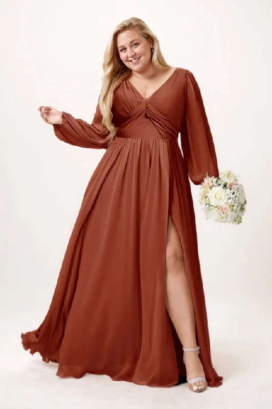 Beige Dresses for Neutral -A-Line Maxi Chiffon Bridesmaid Dress CB0780