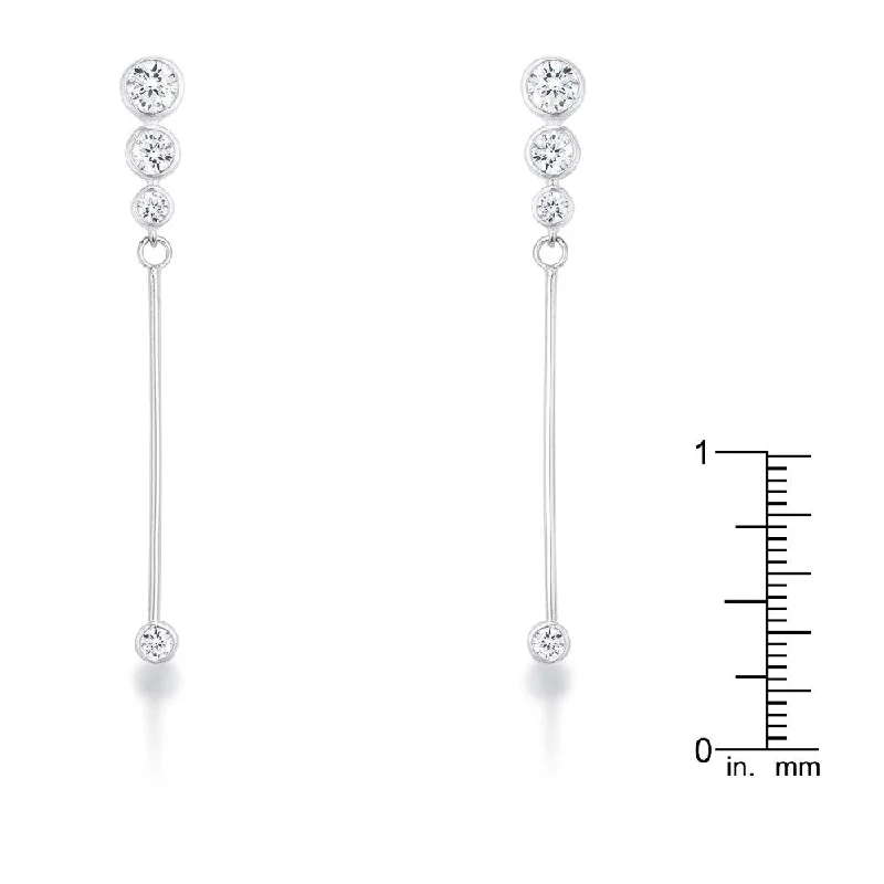 Drop Earrings with Star Motifs -1.2Ct Graduated Rhodium Plated Drop Cubic Zirconia Earrings. - 52mm x 6mm x 2.5mm