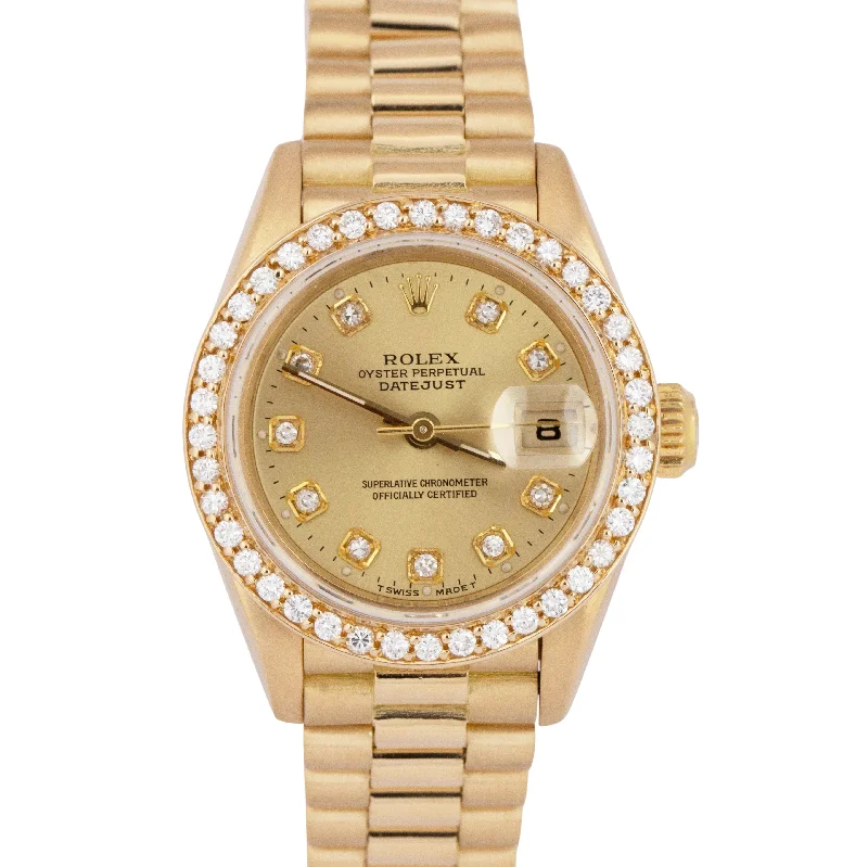 Rose gold watches for women with elegant touch and modern sophistication -Ladies Rolex DateJust President 26mm Champagne DIAMOND 18K Gold Watch 69138