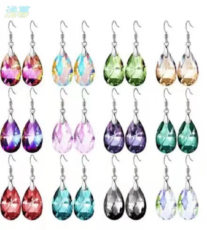 Drop Earrings with Embossed Patterns -Wholesale crystal glass water drop fashion net red earrings