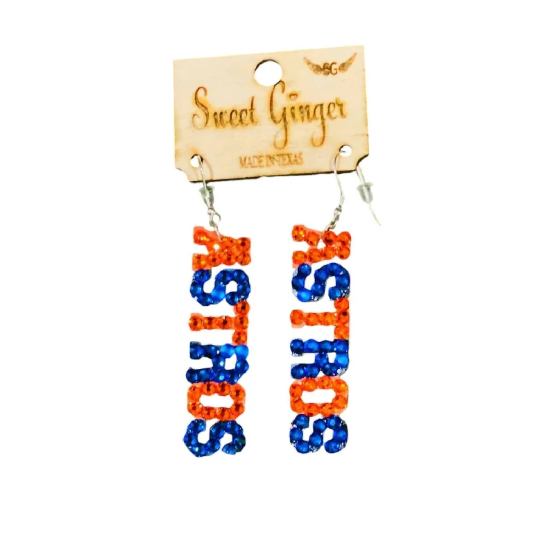 Drop Earrings with Hammered Finish -Astros Vertical Wood Earrings In Orange/blue