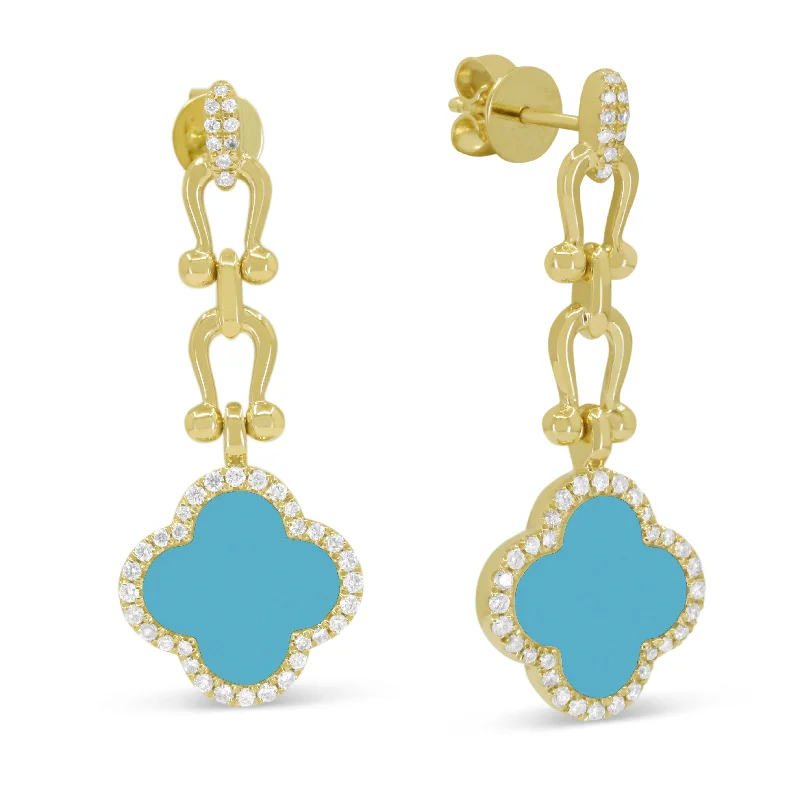 Push Back Drop Earrings for Convenience -Ct Turquoise Drop/dangle Earrings In 14K Yellow Gold